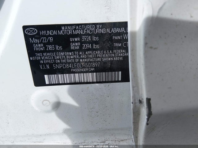 Aukcja sprzedaży 2020 Hyundai Elantra Sel, vin: 5NPD84LF0LH501897, numer aukcji: 44480476