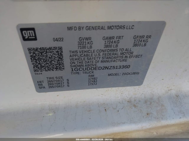 1GCUDDED2NZ513360 Chevrolet Silverado 1500 4wd Standard Bed Lt