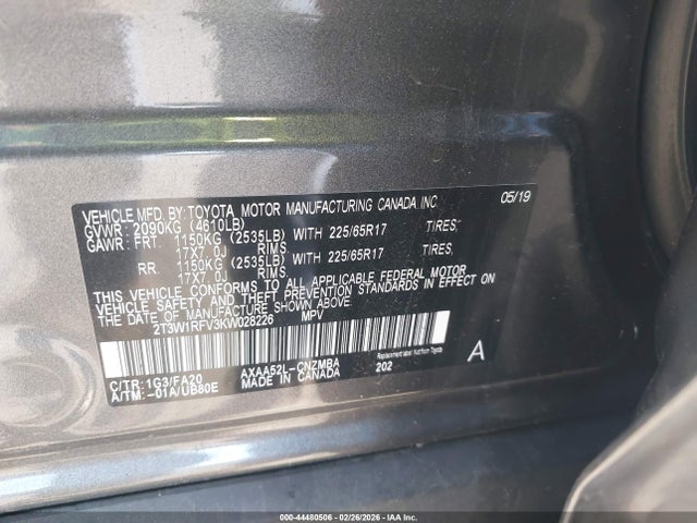 Toyota Rav4 Xle 2019 2T3W1RFV3KW028226 Image 9