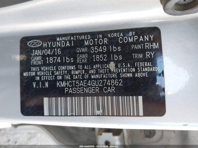 Hyundai ACCENT SE 2016 KMHCT5AE4GU274862 Image 9