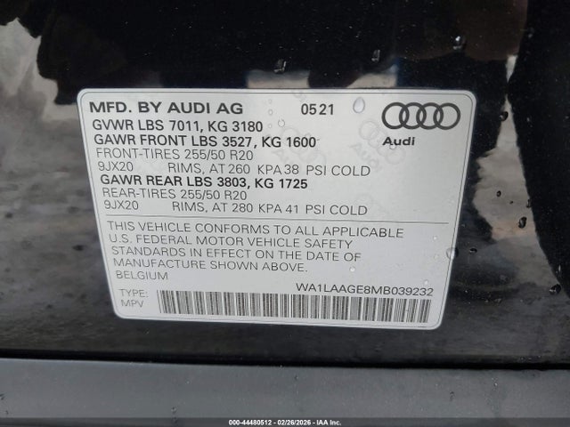 Aukcja sprzedaży 2021 Audi E-tron Premium Plus Quattro, vin: WA1LAAGE8MB039232, numer aukcji: 44480512