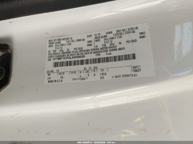2020 Ford F-150 Xl მანქანა იყიდება აუქციონზე, vin: 1FTMF1CP2LKD50026, აუქციონის ნომერი: 44480518