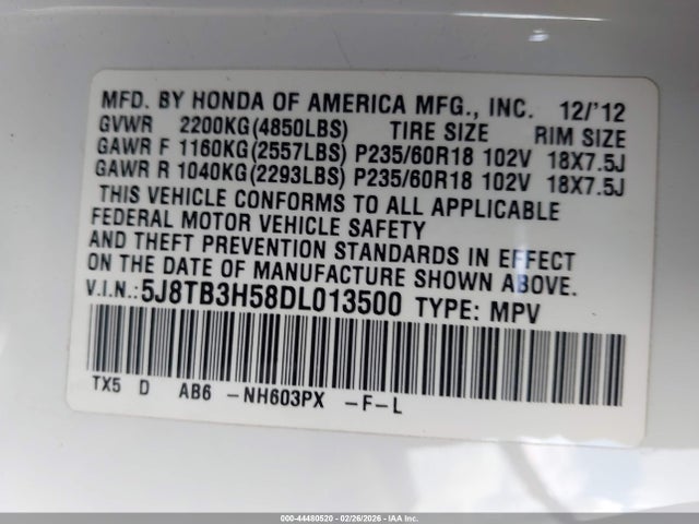 2013 ACURA RDX 5J8TB3H58DL013500 Photo 8