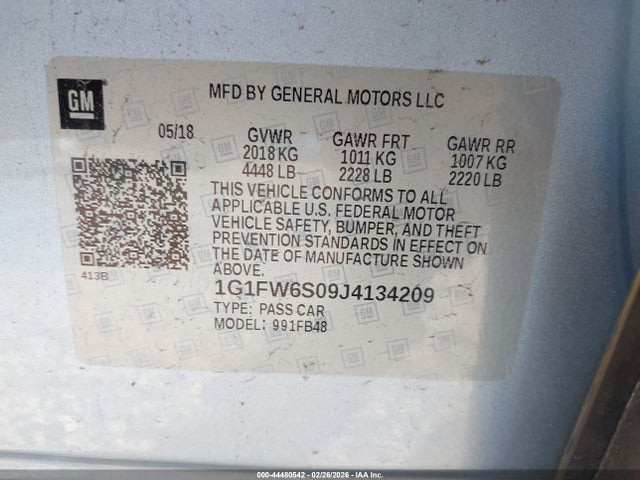 1G1FW6S09J4134209 Chevrolet BOLT EV LT