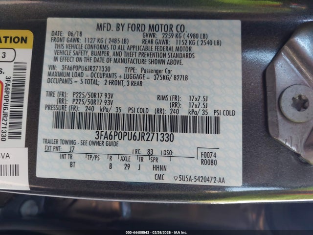 3FA6P0PU6JR271330 Ford Fusion Energi Se Luxury