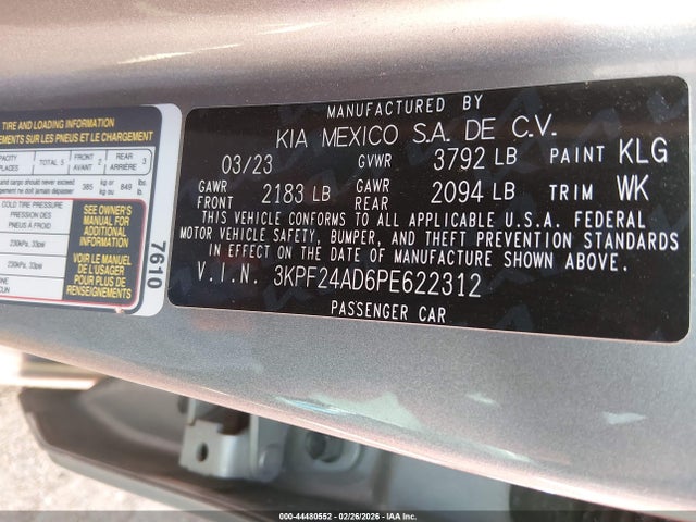 3KPF24AD6PE622312 KIA Forte Lxs