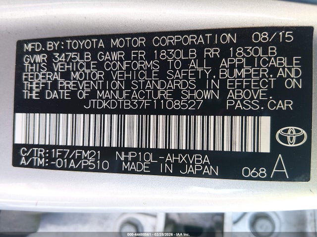 JTDKDTB37F1108527 Toyota Prius C Two