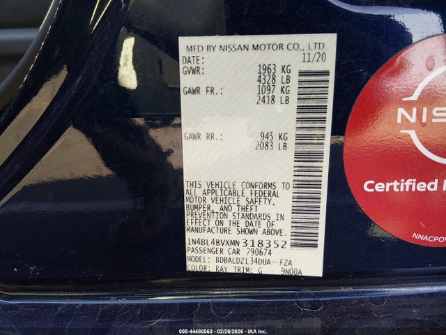 Aukcja sprzedaży 2021 Nissan Altima S Fwd, vin: 1N4BL4BVXMN318352, numer aukcji: 44480563