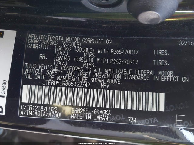 JTEBU5JR8G5322742 Toyota 4runner Sr5 Premium