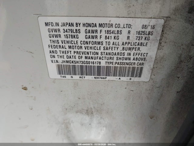 JHMGK5H73GS016178 Honda FIT EX