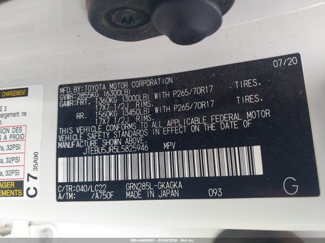 JTEBU5JR5L5825946 Toyota 4runner Trd Off Road Premium