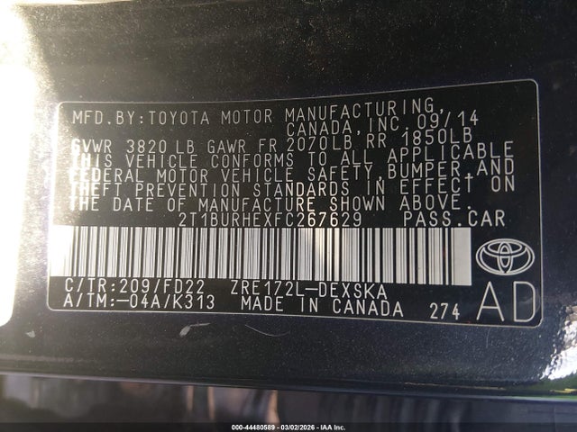 Toyota Corolla S Plus 2015 2T1BURHEXFC267629 Image 9