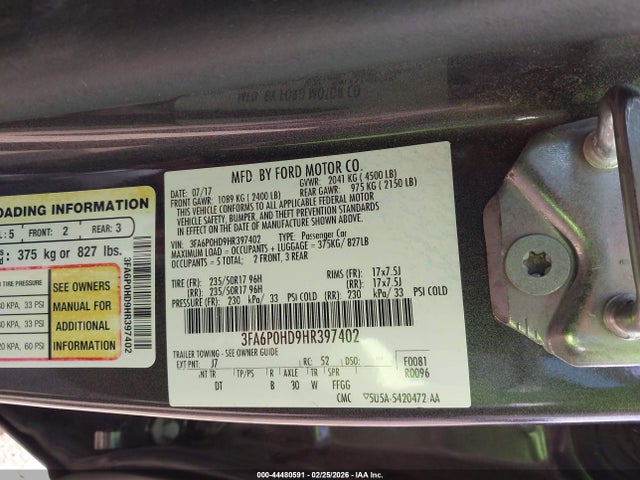 2017 FORD FUSION 3FA6P0HD9HR397402 Photo 8