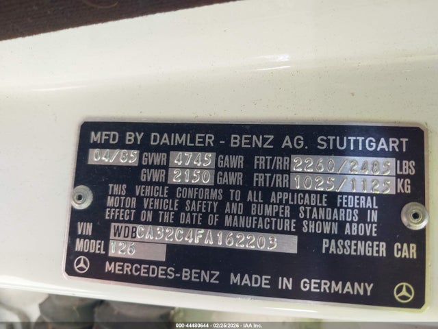 1985 MERCEDES-BENZ 380 WDBCA32C4FA162203 Photo 8