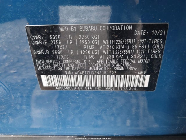 2022 SUBARU OUTBACK 4S4BTGUD3N3151227 Photo 8