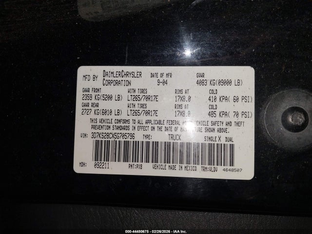 Aukcja sprzedaży 2005 Dodge Ram 2500 Slt/laramie, vin: 3D7KS28CX5G705796, numer aukcji: 44480675