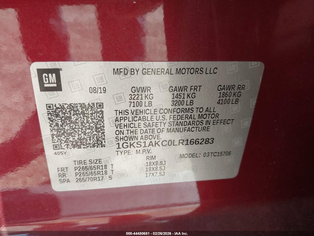 2020 Gmc Yukon 2wd Sle მანქანა იყიდება აუქციონზე, vin: 1GKS1AKC0LR166283, აუქციონის ნომერი: 44480681