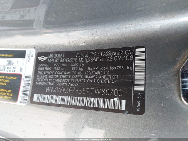 2009 MINI COOPER S WMWMF73559TW80700 Photo 8
