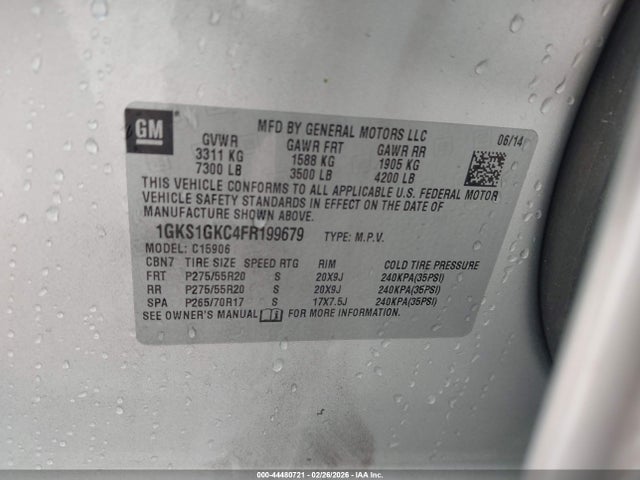 Продаж на аукціоні авто 2015 Gmc Yukon Xl 1500 Sle, vin: 1GKS1GKC4FR199679, номер лоту: 44480721