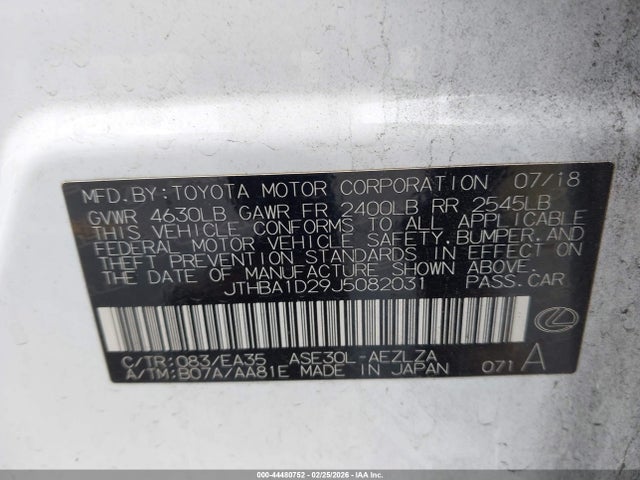 Auction sale of the 2018 Lexus Is 300, vin: JTHBA1D29J5082031, lot number: 44480752