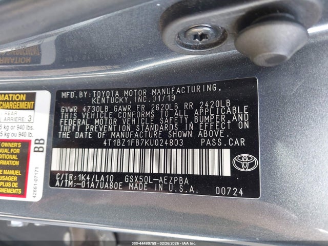 4T1BZ1FB7KU024803 Toyota AVALON LIMITED