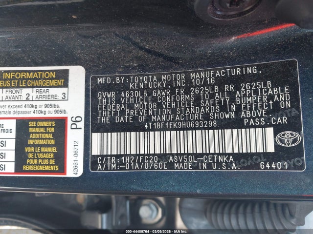 Toyota CAMRY LE 2017 4T1BF1FK9HU693298 Image 9