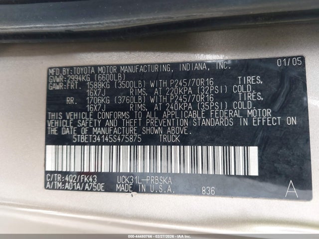 2005 TOYOTA TUNDRA 5TBET34145S475875 Photo 8