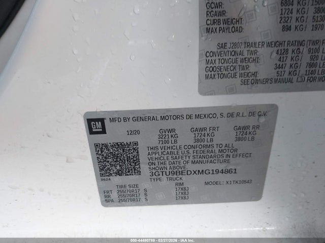 3GTU9BEDXMG194861 GMC Sierra 1500 4wd Short Box Sle