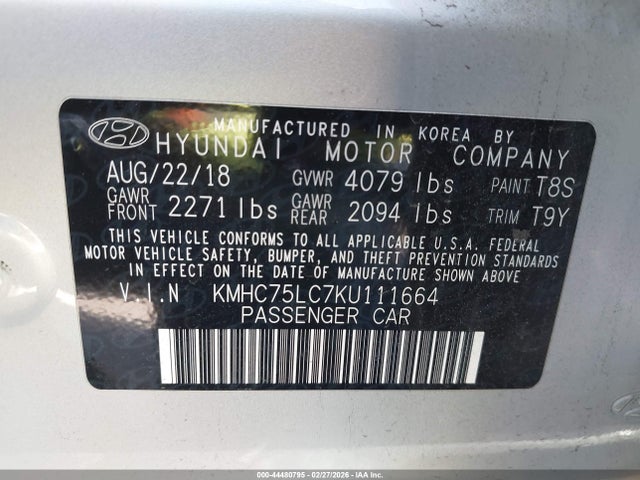 KMHC75LC7KU111664 Hyundai Ioniq Hybrid Sel