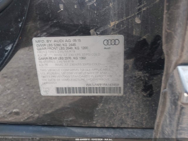 Продажа на аукционе авто 2015 Audi Q5 2.0t Premium, vin: WA1LFAFP1FA143459, номер лота: 44480810