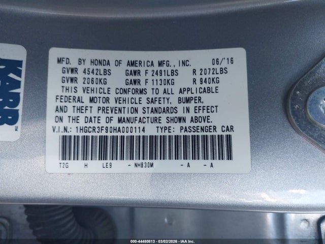1HGCR3F90HA000114 Honda Accord Touring V6