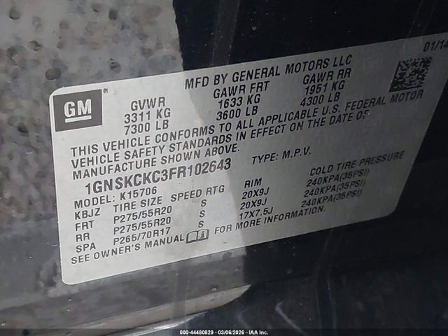 1GNSKCKC3FR102643 Chevrolet Tahoe Ltz