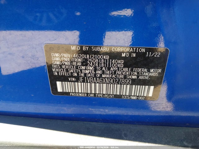 JF1VBAA6XN9027899 Subaru WRX