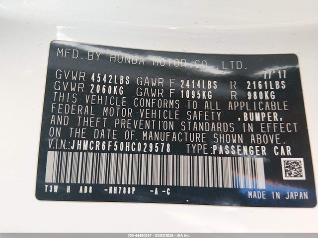 JHMCR6F50HC029578 Honda Accord Hybrid Ex-l