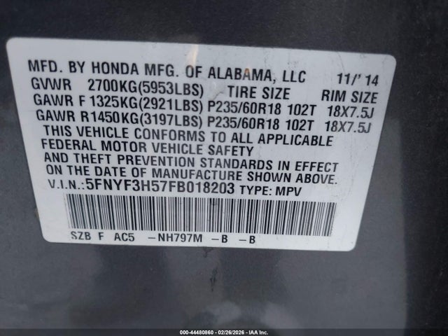 Honda Pilot Ex-l 2015 5FNYF3H57FB018203 Image 9