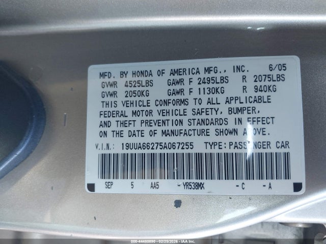 2005 ACURA TL 19UUA66275A067255 Photo 8