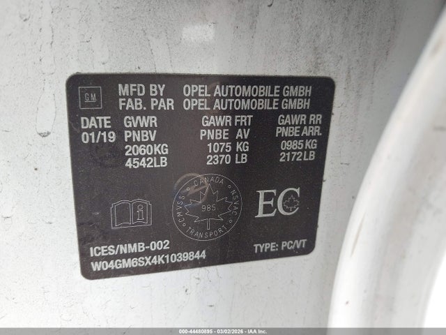 44480895 :رقم المزاد ، W04GM6SX4K1039844 vin ، 2019 Buick Regal Sportback Preferred Ii مزاد بيع