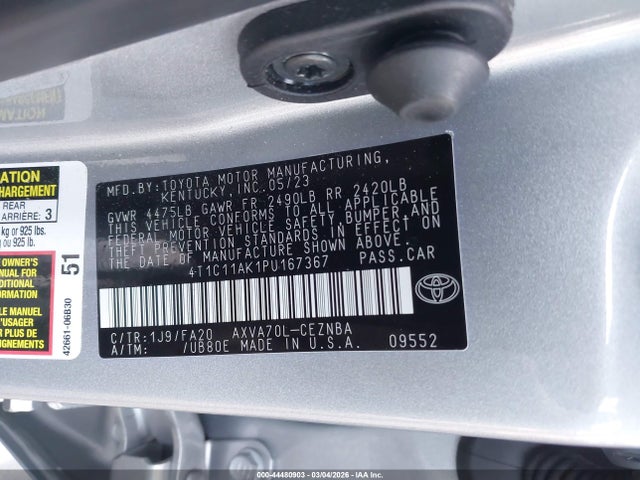 4T1C11AK1PU167367 Toyota CAMRY LE