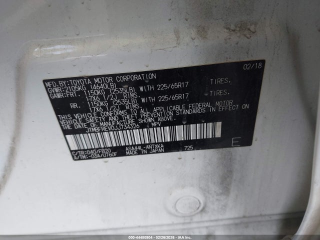 JTMBFREV0JJ734326 Toyota RAV4 LE