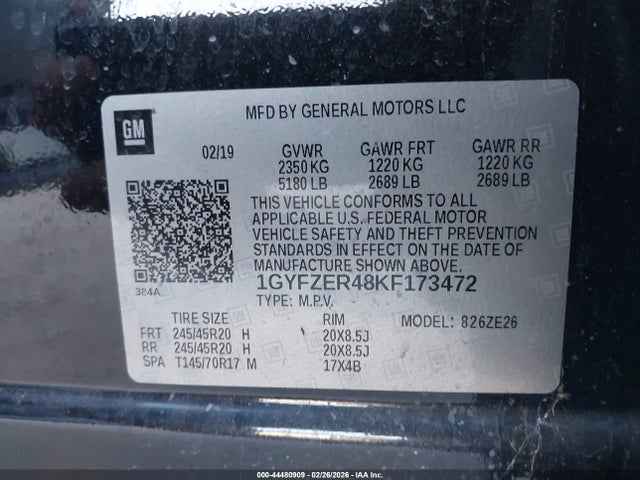 44480909 :رقم المزاد ، 1GYFZER48KF173472 vin ، 2019 Cadillac Xt4 Sport مزاد بيع