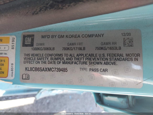 Chevrolet Spark Fwd Ls Automatic 2021 KL8CB6SAXMC739485 Image 9