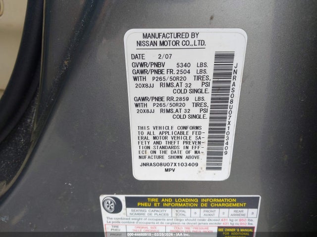 Aukcja sprzedaży 2007 Infiniti Fx35, vin: JNRAS08U07X103409, numer aukcji: 44480915