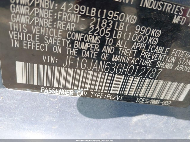 JF1GJAN63GH012787 Subaru Impreza 2.0i Limited