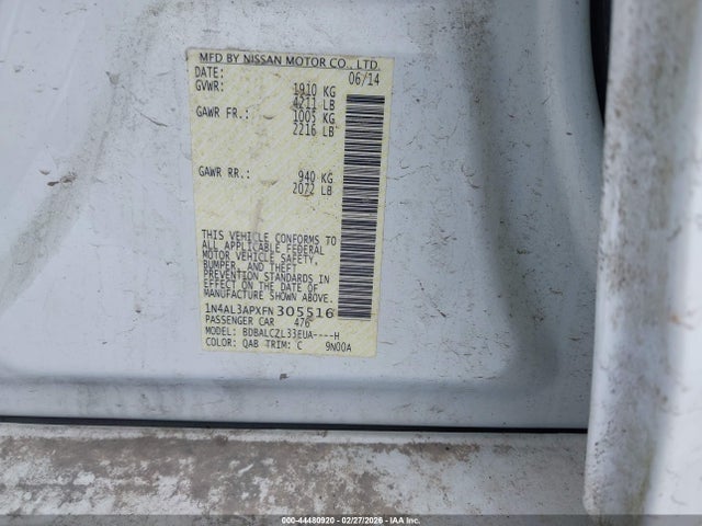 Продаж на аукціоні авто 2015 Nissan Altima 2.5 S, vin: 1N4AL3APXFN305516, номер лоту: 44480920