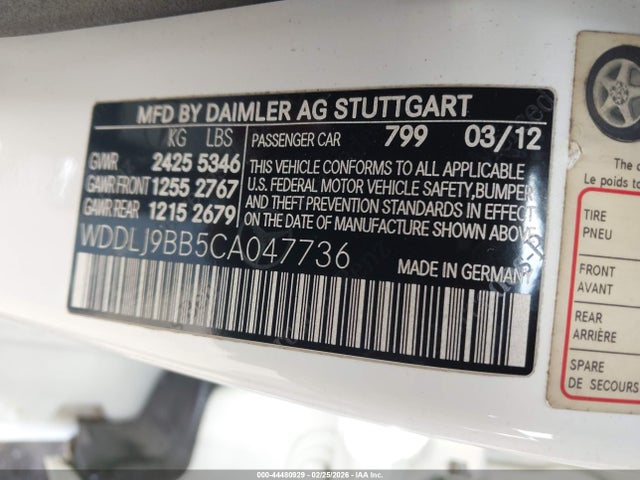 44480929 :رقم المزاد ، WDDLJ9BB5CA047736 vin ، 2012 Mercedes-benz Cls 550 4matic مزاد بيع