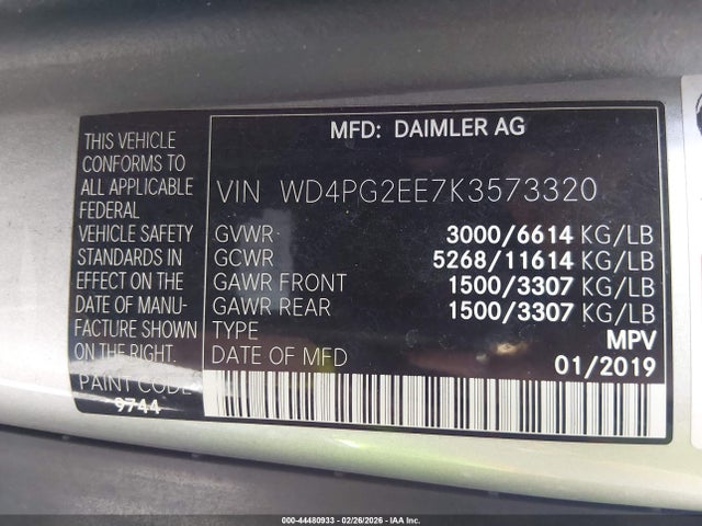 2019 MERCEDES-BENZ METRIS WD4PG2EE7K3573320 Photo 8