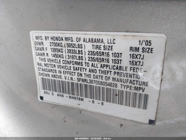 2005 HONDA ODYSSEY 5FNRL38705B054828 Photo 8