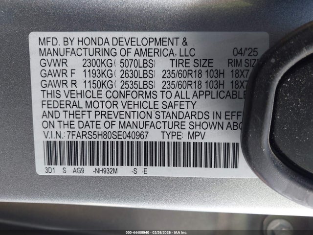 7FARS5H80SE040967 Honda Cr-v Hybrid Sport-l