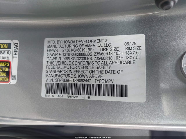 5FNRL6H61SB082447 Honda Odyssey Ex-l