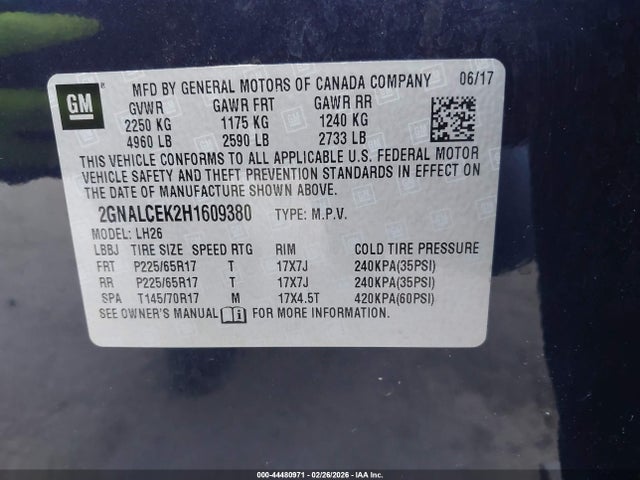 Chevrolet EQUINOX LT 2017 2GNALCEK2H1609380 Image 9